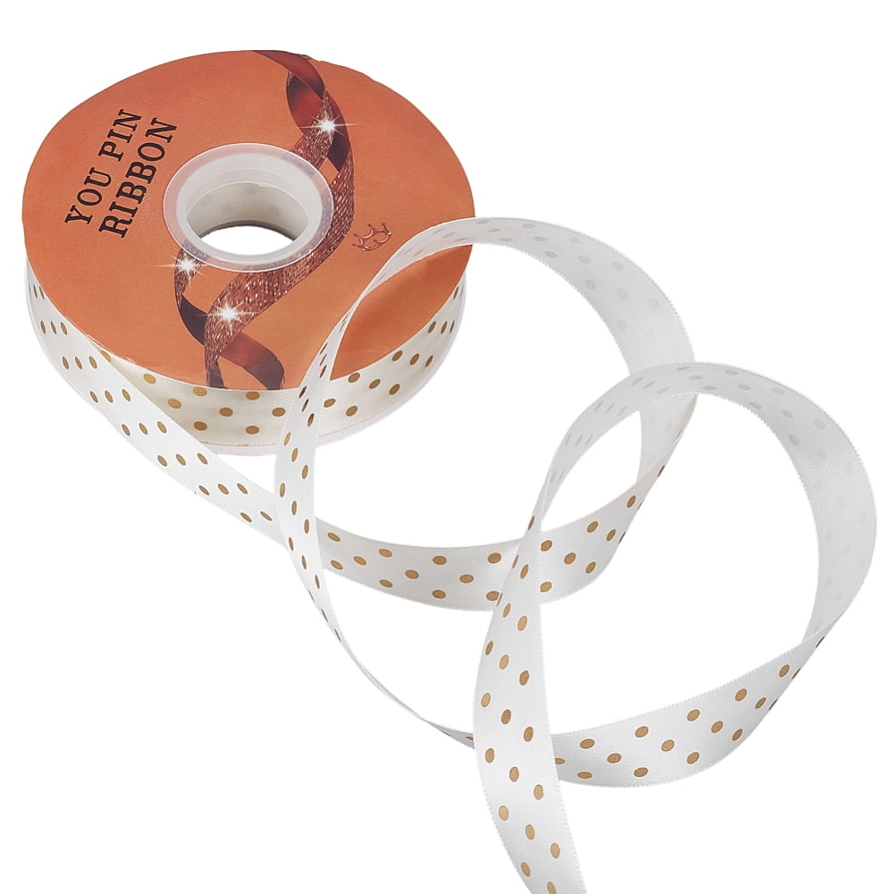 Gold Stamping Polka Dot Polyester Printed Ribbon for DIY Jewelry Making Gift Packaging White 1 inch(26mm) 50.00 Yards(45.72m)/Roll