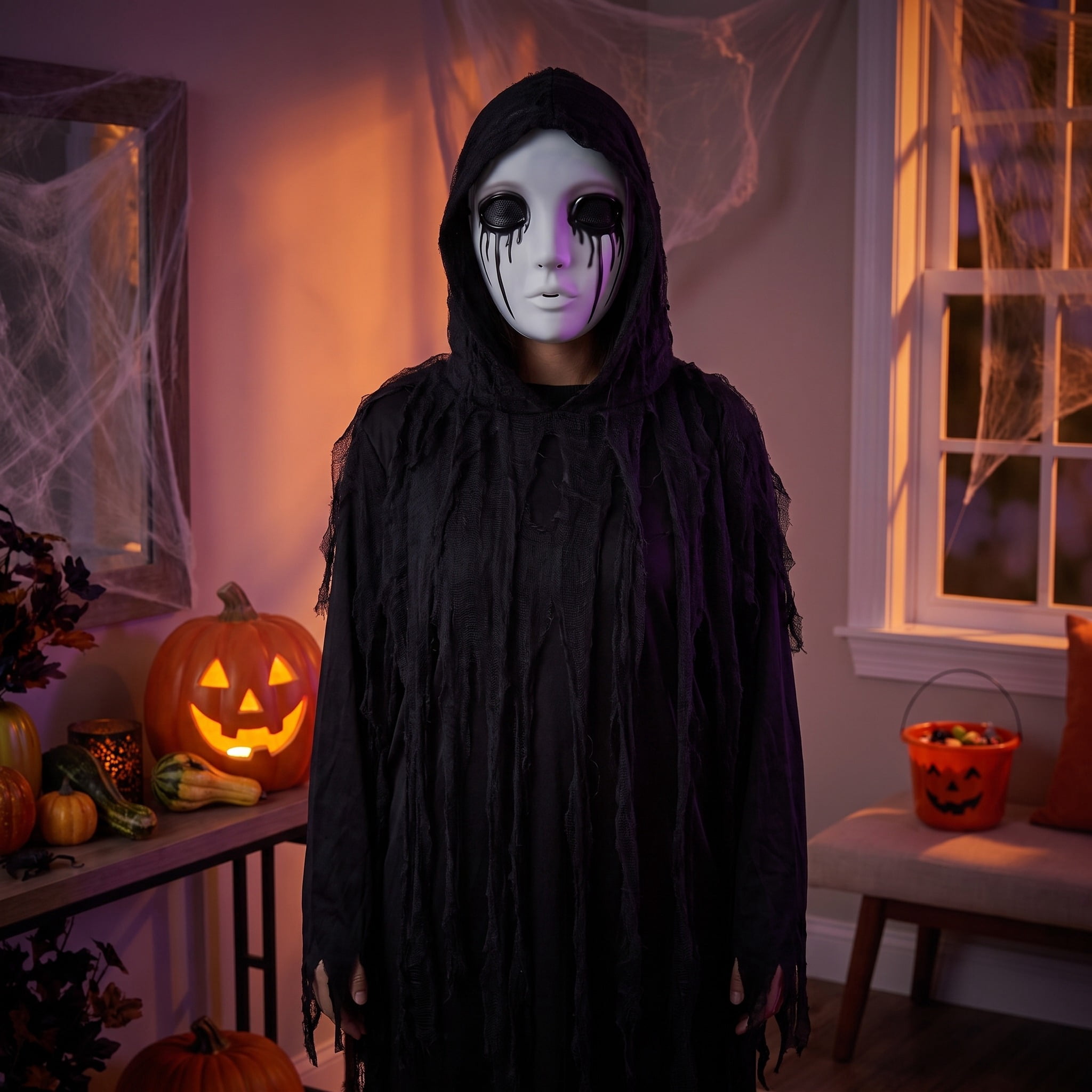 Drip Girl Mask Costume Accessory for Adults, Black and White, Halloween by Way To Celebrate
