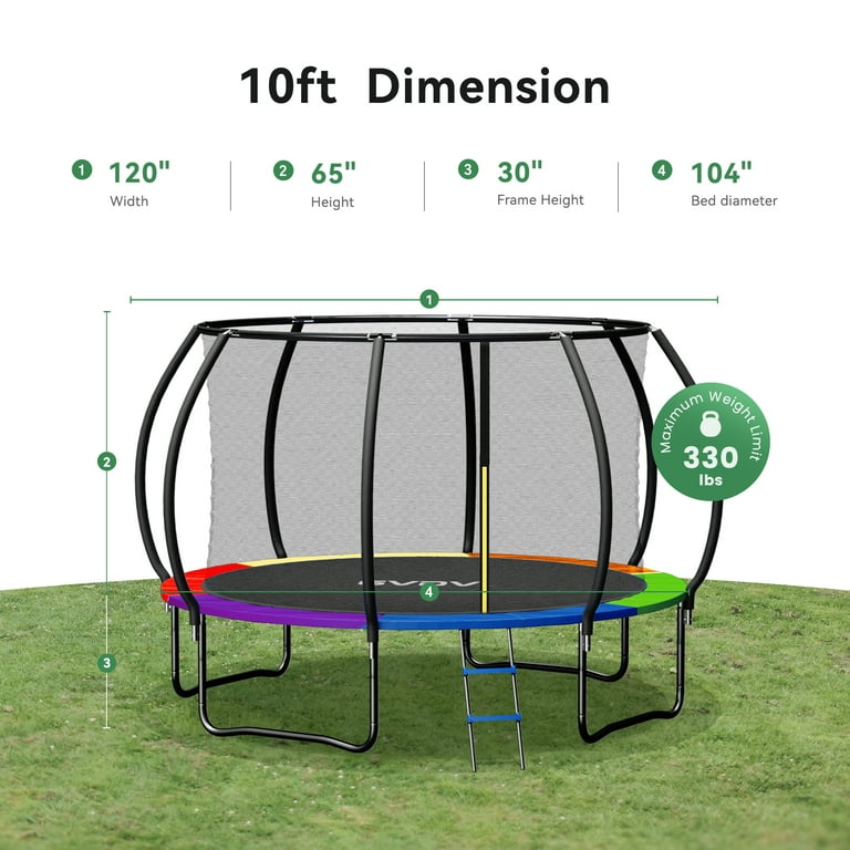GVDV Outdoor Trampoline, 10' Backyard Recreational Trampoline with