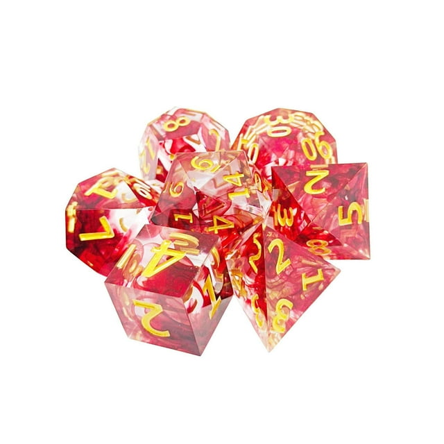 7pcs Polyhedral Dice Crystal RPG Blood Effect for Card Games RPG Dices Golden Numbers