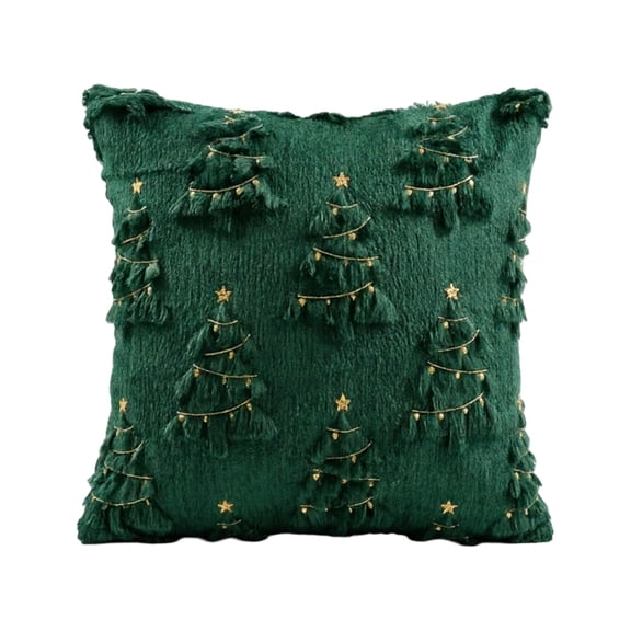 Holiday Christmas Pillow Cover 18x18 Inches, Plush Decorative Christmas Tree Pillow Case, Cushion Sleeve for Sofa Couch & Party Decor