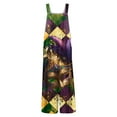 thumbnail image 5 of Fgvctg Mardi Gras Jumpsuits for Women Sleeveless Carnival Party Spaghetti Straps Overalls Trendy Wide Leg Pant Mask Print Bib Overalls Romper Sprimg Pant With Pockets Dark Purple S, 5 of 5