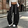 thumbnail image 7 of Women's Baggy Drawstring Sweatpants with Pockets,Elastic High Waist Wide Leg,Solid Color Casual Loose Pants for Back to School, 7 of 7