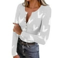 thumbnail image 2 of AUNVITO Women's Stretch Ribbed Knit Top Long Sleeve V-Neck Print Button Front Casual Comfortable, 2 of 9