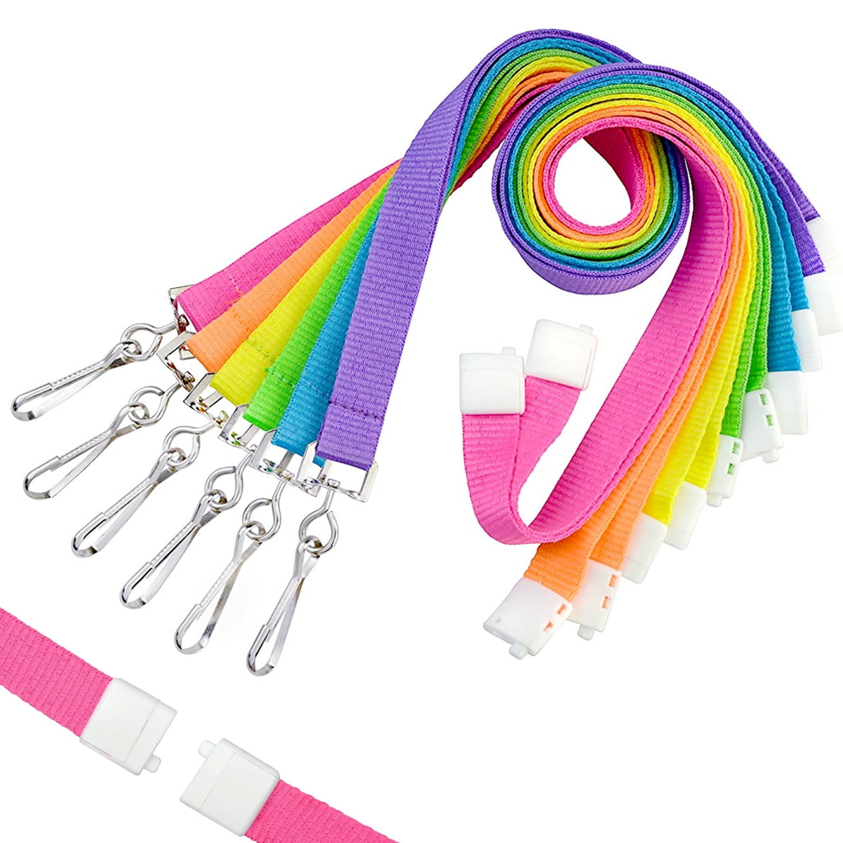 Premium Bright Color Neon Lanyards with Breakaway (Pack of Six) by