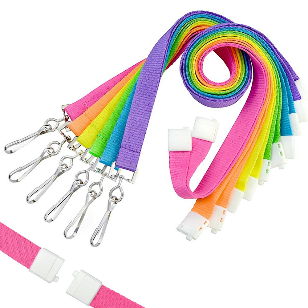 Premium Bright Color Neon Lanyards with Breakaway (Pack of Six) by