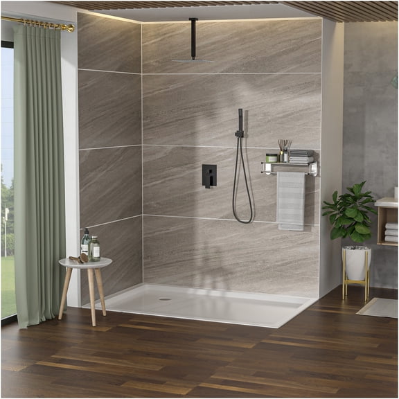 JERFIT 16" Ceiling Mount Dual Shower System with Rain Shower Head & Handheld Spray, Oil Rubbed Bronze, Pressure Balance Valve, All-in-One Design
