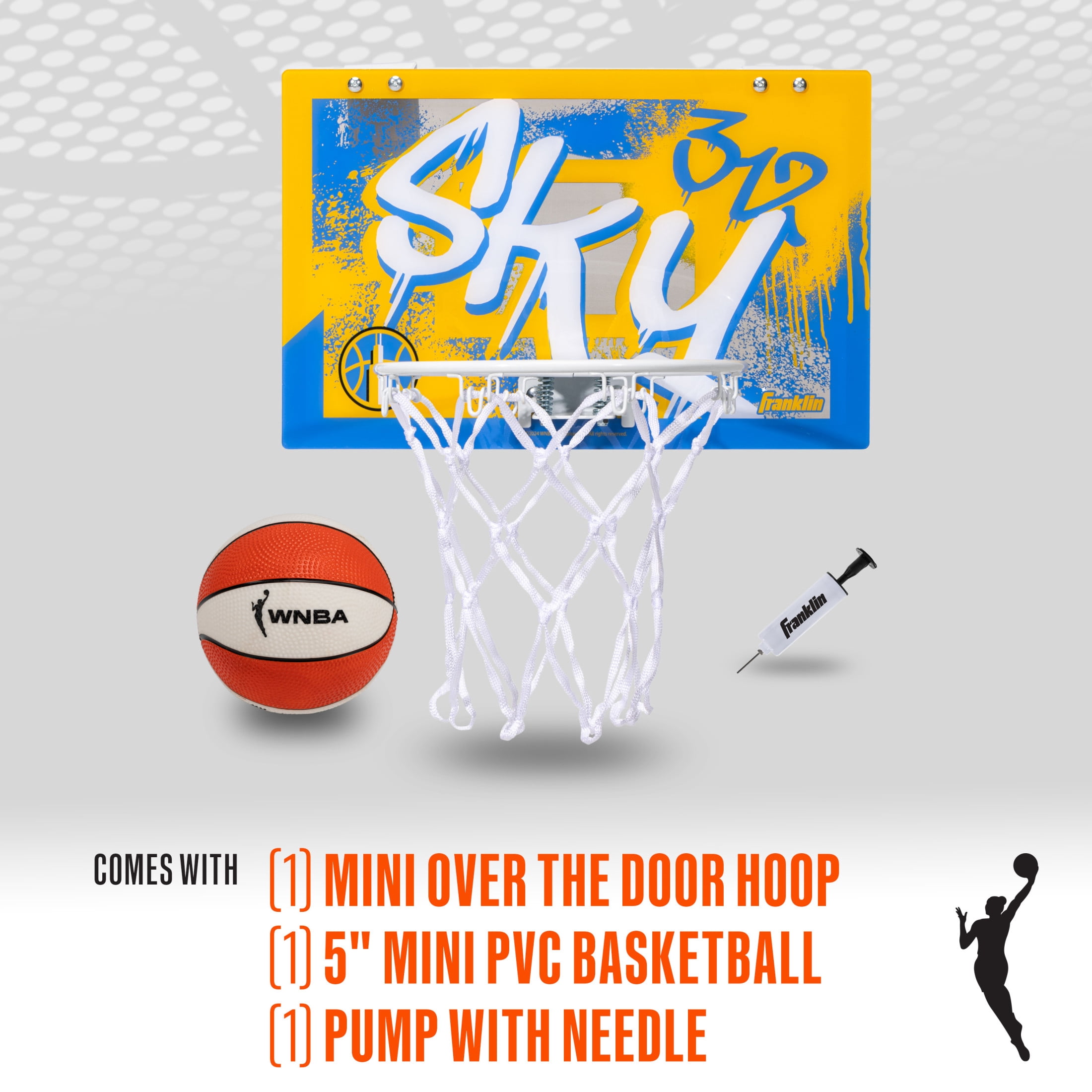 Franklin Sports WNBA Chicago Sky Over the Door Basketball Hoop - Kids Indoor Basketball Hoop with Mini Ball - WNBA Fan Shop Mini Hoop for Bedroom + Office