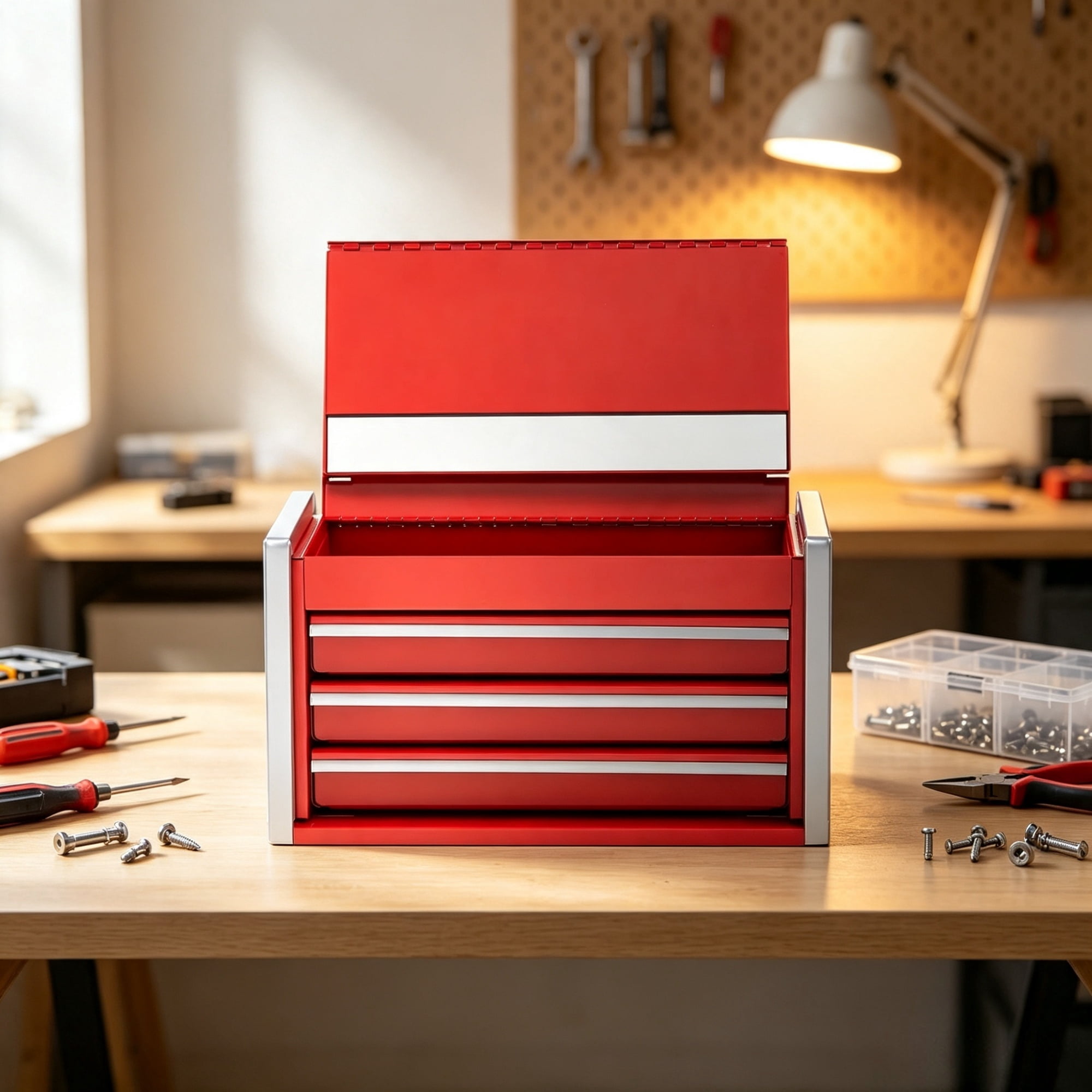 8.6" Portable Metal Tool Box with 3 Drawers, Tool Chest with Ball Bearing Slides & EVA Liners