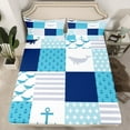 thumbnail image 2 of Feelyou Whale Anchor Print Queen Sheet Sets, Blue Patchwork Plaid Flat Sheet, Cartoon Marine Theme Queen Fitted Sheet, Super Cozy Room Decor, 4 Pieces, 2 of 7