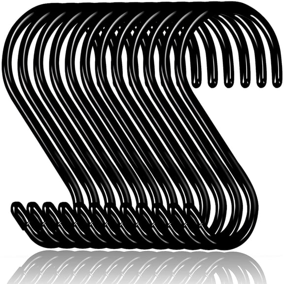 LQCrafK 12 Pack S Hooks For Hanging, Non Slip Rubber Coated S Hooks,Steel Metal Black Vinyl Coated S Hooks For Hanging Plants,Closet Rod,Jeans,Jewelry Kitchen Pot Pan