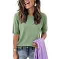 thumbnail image 7 of Resicozy Womens Short Sleeve Sweaters Cropped Crewneck Business Casual Lightweight Sweater Tops 2026 Spring Summer Sweaters Green L, 7 of 7
