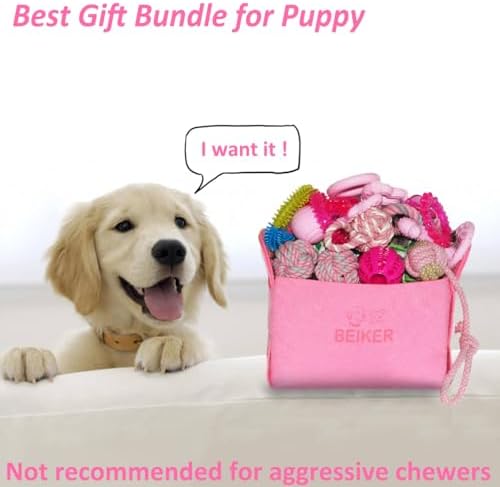 20 Pack Pink Puppy Chew Toys - Dog Teething Toys for Puppies, Puppy Toys Toothbrush with Ropes, Soft Dogs Toy Bundle for Small Dogs, Cute Interactive Dog Balls for Chewers