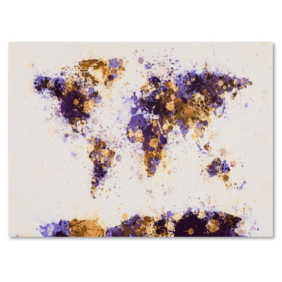 Trademark Art 'Paint Splashes World Map 4' Canvas Art by Michael Tompsett