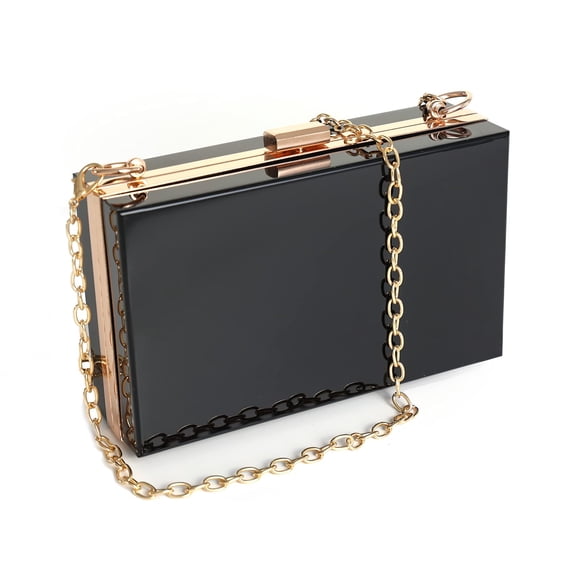 WJCD Bolso de mano transparente con caja de acrílico para mujer, bolso de noche cruzado pequeño y transparente, correa de cadena dorada aprobada por el estadio