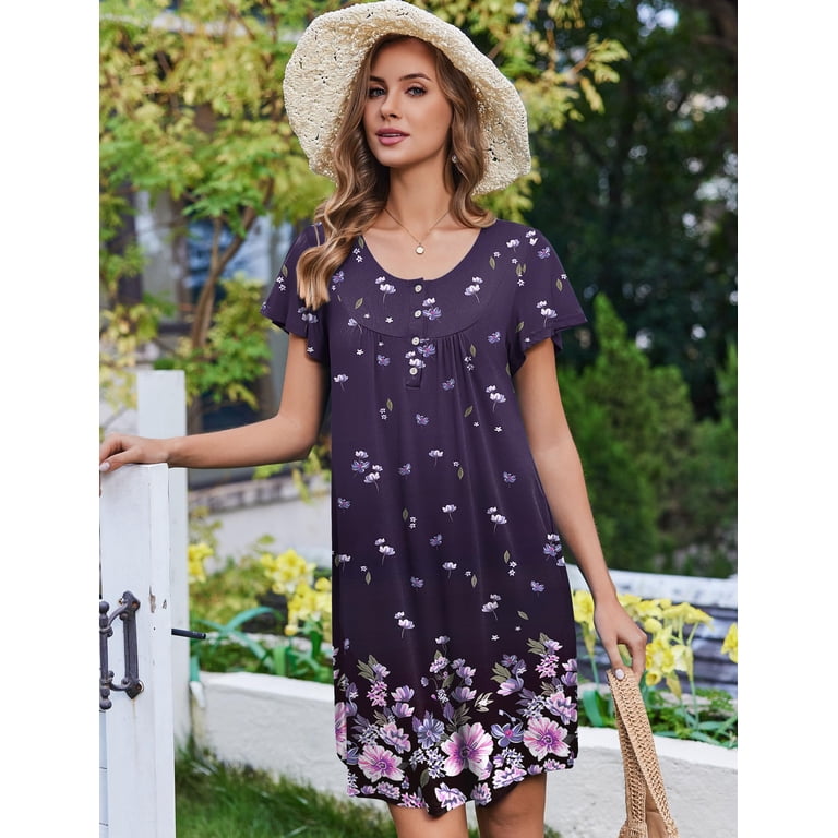 short house dresses Oudiya 2 Pack Women House Dresses with Pockets Short Sleeve Mumu Dress Plus Size Moomoo Nightgown Floral Lounge Dress, S-4xl, Women's, Size: Medium,