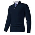 thumbnail image 3 of ZCFZJW Men's Quarter Zip Up Sweaters Fall Winter Slim Fit Lightweight Mock Neck Pullover Casual Solid Color Knitted Polo Sweaters Navy XXL, 3 of 8