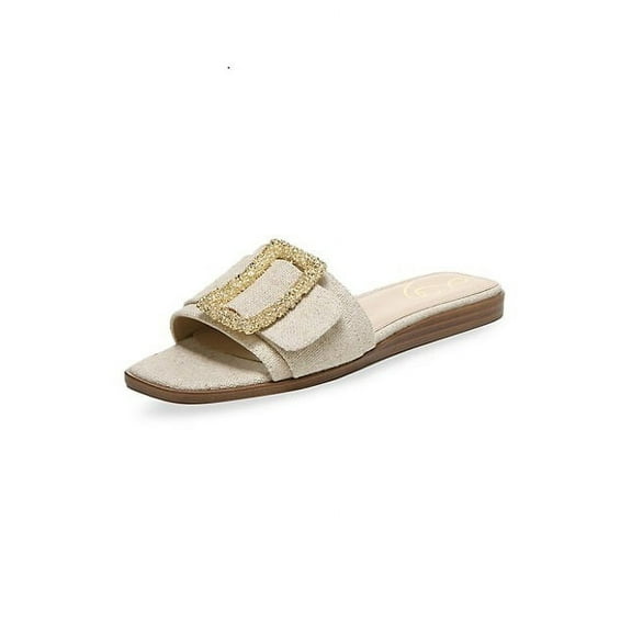 Sam Edelman Inez 3 Natural Squared Open Toe Slip On Strap Slides Sandals (Natural, 6.5)