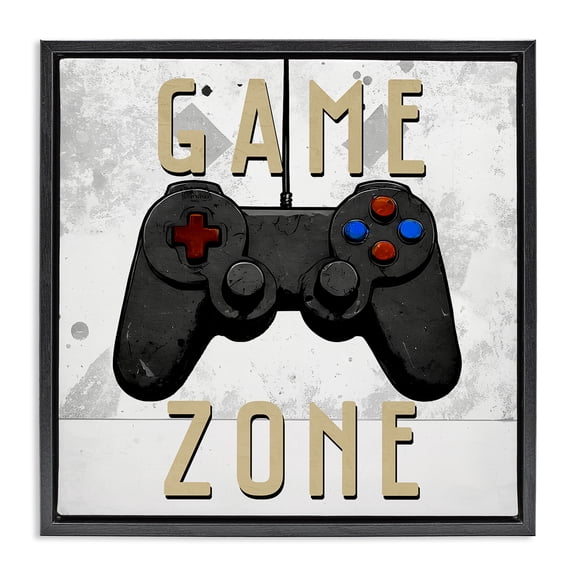 Stupell Industries Contemporary Game Zone Control Black Floating Frame Canvas Art, 18 x 18, by Kim Allen