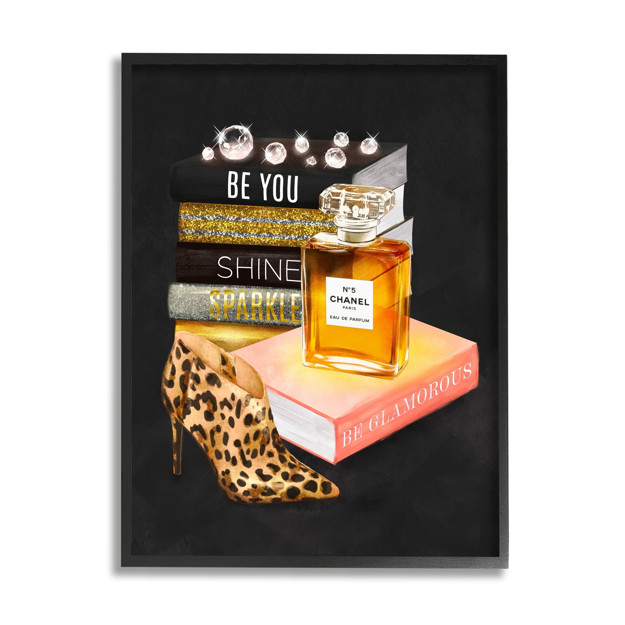 Stupell Industries Be Glamorous Perfume Bottle Cosmetics Leopard Heel Fashion,11 x 14, Design by Ziwei Li