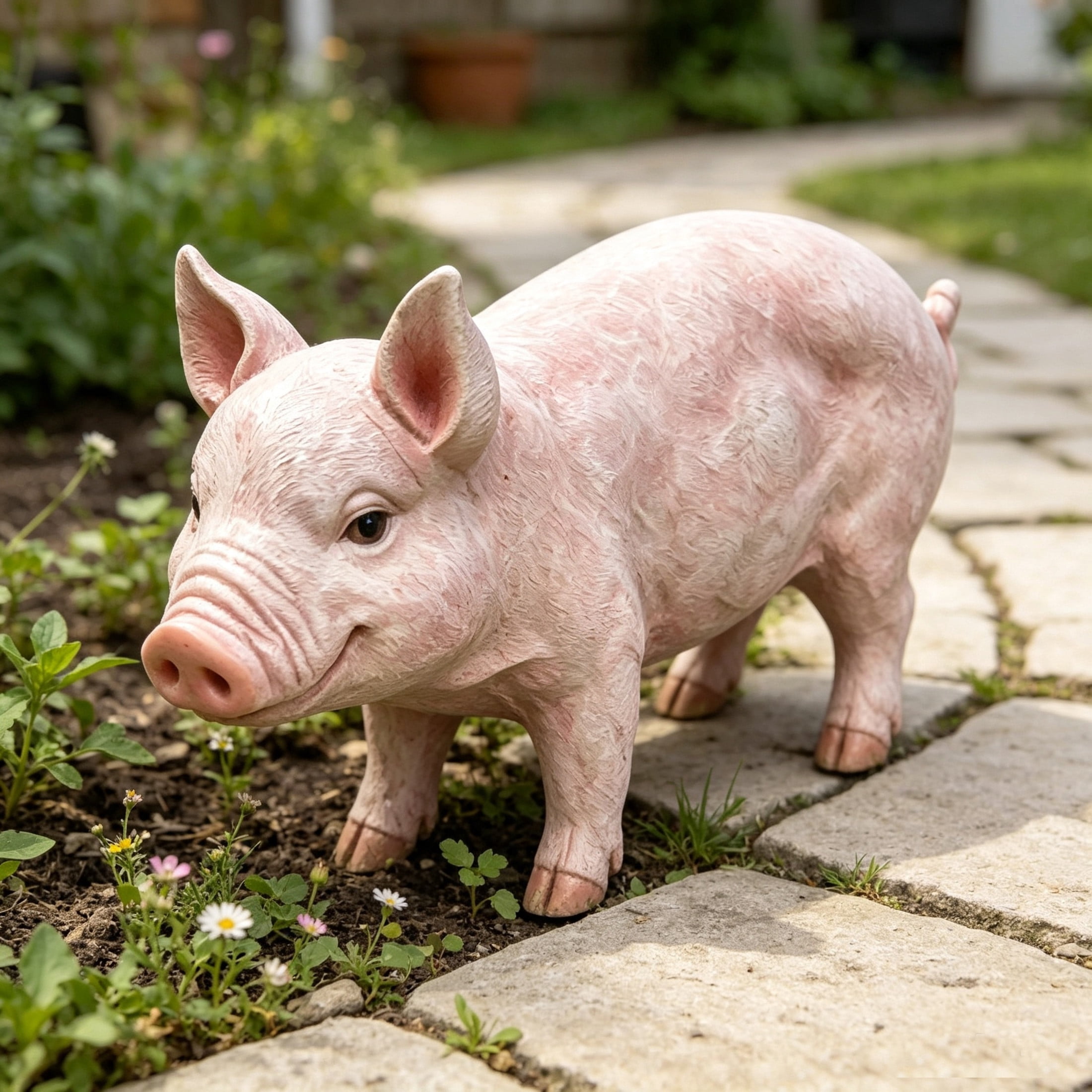 GDF Studio Pink Pig Resin Indoor/Outdoor Guardian Statue, Weather-Resistant Decor Figurine for Garden & Courtyard