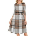 thumbnail image 6 of Women's Cocktail Dress Evening Dress 3/4 Sleeve Plaid Vintage Wedding Guest Dress for Party Banquet Spring Fall,Khaki,2XL, 6 of 6