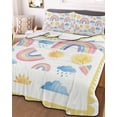 thumbnail image 3 of Quilts Twin Size Bedding Set, Rainbow Sunshine Lightweight Quilted Comforter, Rainy Cute Yellow Border Soft Reversible Bedspread Coverlet with Pillow Covers for All Season, 68" x 86", 3 of 7