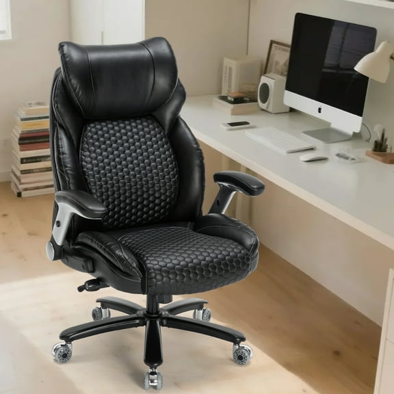 X Xishe Executive Office Chair Ergonomic Desk Chair with Padded Flip-up Arms 500LBS PU Leather Chair with Adjustable Lumbar Support Swivel Rolling Computer Chair for Big and Tall People,Black