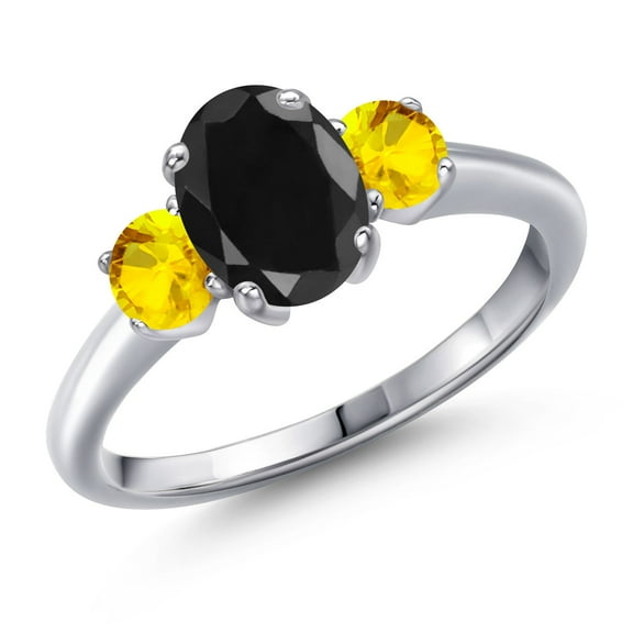 Gem Stone King 2.38 Ct Oval Black Sapphire Yellow Sapphire 925 Sterling Silver Ring (Size 6)