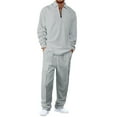 thumbnail image 2 of yuCgh Men's Long Sleeve Long Pants Two-Piece Sports and Leisure Suit, Comfortable Athletic Set for Casual Wear, Ideal for Running, Workout and Outdoor Activities,Light Gray M, 2 of 7