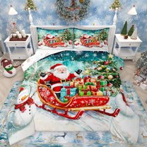 Manfei Cartoon Santa Claus Queen Comforter Set,Kawaii Xmas Snowman Bedding Sets,Happy New Year Bedding Comforter Set For Teens,Super Cozy Room Decor Reversible,3pcs