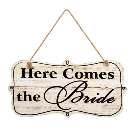 Here Comes the Bride Sign with Jute Hanger - MDF - 18.75 x 9.5 inches