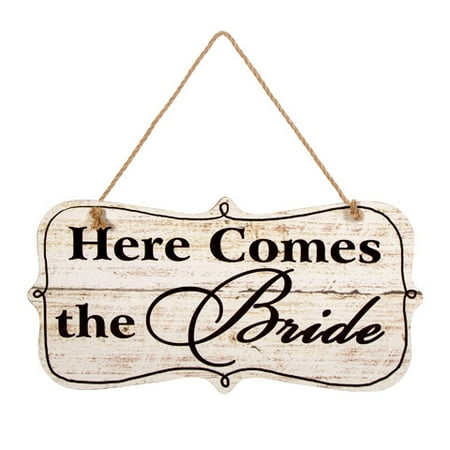 - Here Comes the Bride Sign with Jute Hanger - MDF - 18.75 x 9.5 inches