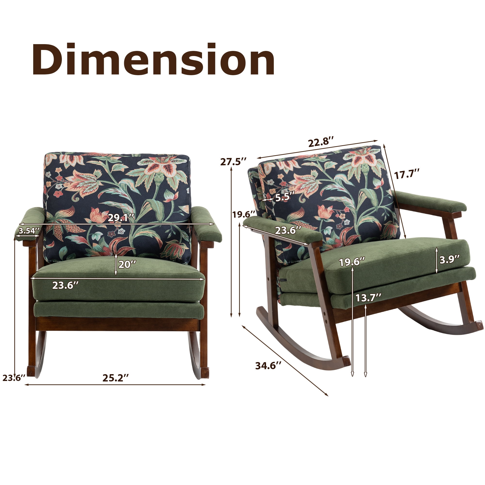 Euroco Mid Century Modern Rocking Chair Nursery, Teddy Upholstered Accent Chair with Solid Wood Frame,Glider Rocker Reading Armchair for Living Room Bedroom,Green