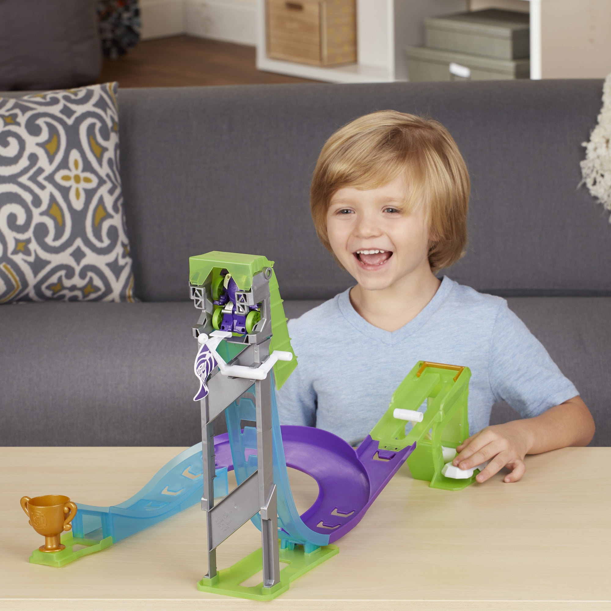 playskool heroes transformers rescue bots flip racers blurr reverse raceway