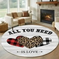 thumbnail image 2 of Valentine's Day Washable Round Area Rug 8 ft, Red Black Plaid Leopard Heart Grey Wooden, Soft Non Slip Rugs Stain Repellent Indoor Felt Carpet for Living Dining Room Bedroom Home Office, 2 of 9