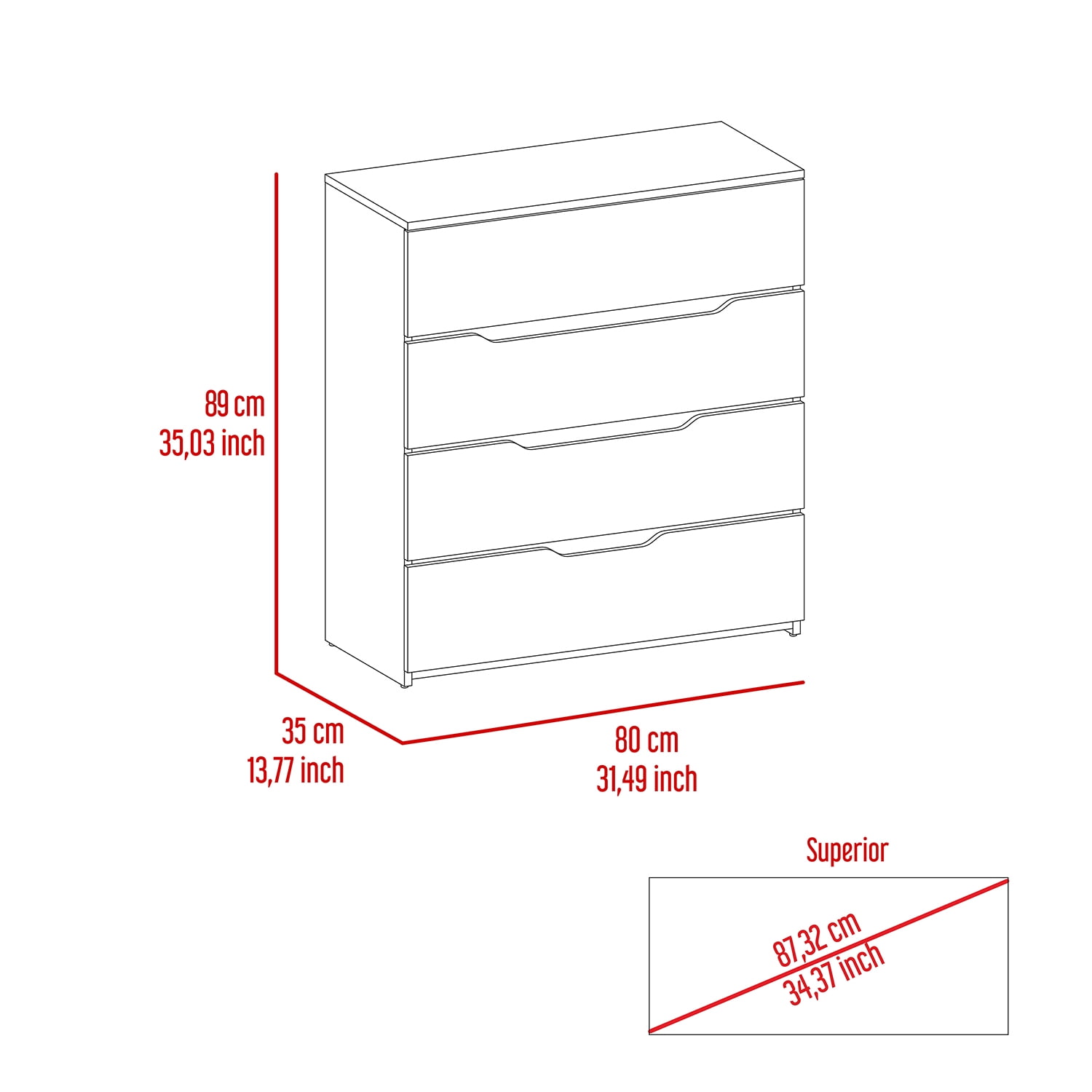 Kadyn Nursery Dresser, Four Legs, Four Drawers, One Double Drawer, Chest of Drawers for Living Room, White Storage Cabinet Kadyn Nursery Dresser, Four Legs, Four Drawers, One Double Drawer, Chest of Drawers for Living Room, White Storage Cabinet