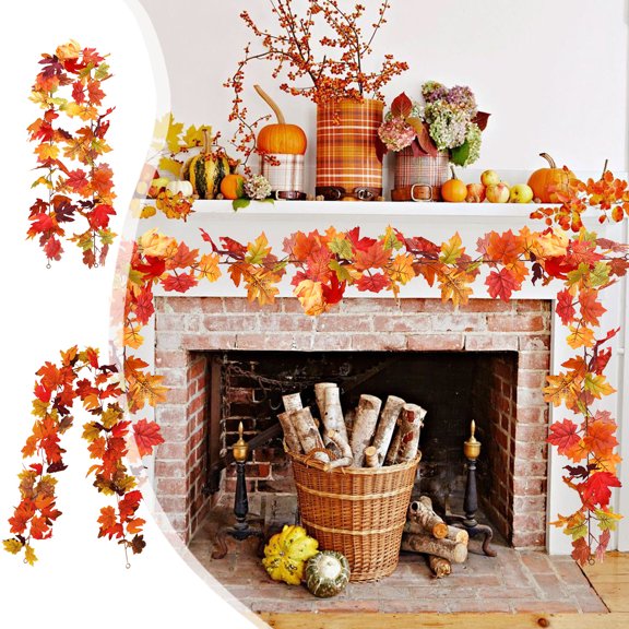 Xuniizn Fall Garland Maple Leaf, 5.74Ft Hanging Vine Fall Leaves Garland for Fall Decor, Home Wedding Fireplace Party Christmas Thanksgiving Decoration, Fall Decorations for Home