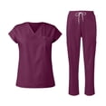 thumbnail image 2 of FrzhBrz Solid Scrub Set for Women Slim Fit Crossing Pocket Top & Drawstring Jogger Pants Medical Scrubs Set, 2 of 4