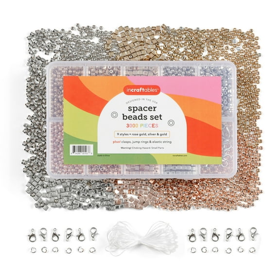 Incraftables 3000pcs Spacer Beads Set for Jewelry Making (Gold, Silver & Rose Gold)