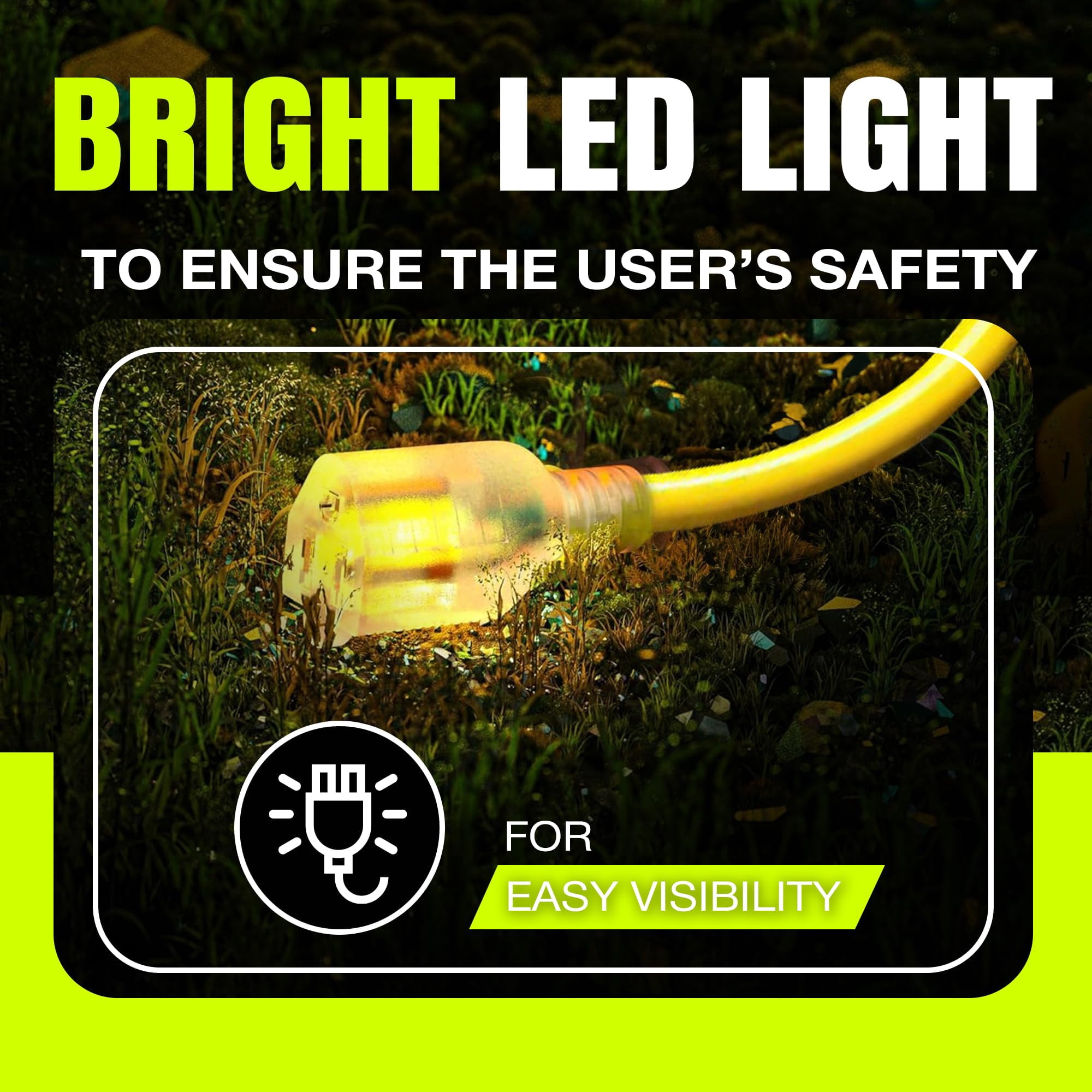LifeSupplyUSA 50ft 10 Gauge Yellow 3 Outlets SJTW Heavy Duty Extension Cord
