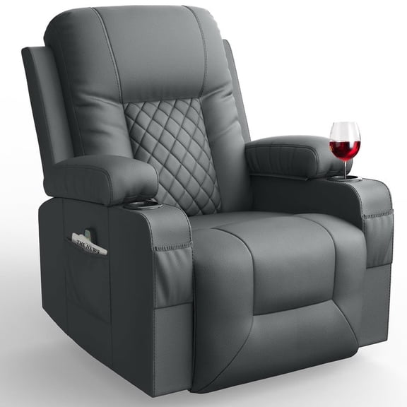 ODUMDUM Recliner Chairs for Adults, Massage Rocker with Heated Recliner 360 Degree Swivel Single Sofa Seat Living Room Oversize Recliners, Grey