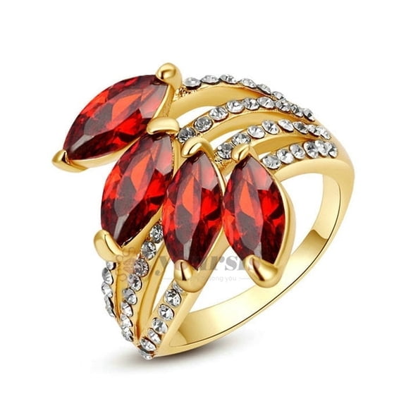 Yoursfs  Ruby Garnet Rings Multi Red Crystal Stone Wide Band Rings For Women Paved with CZ Statement Cocktail Ring Jewelry Gifts (Size 9)