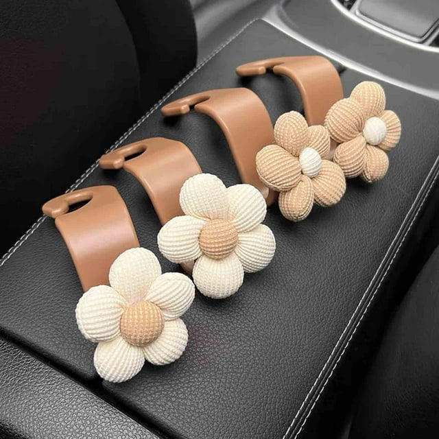 Hyknon Command Hooks 4 Pcs Crochets pour Voiture Crochets pour Sacs à Main et Sacs Mignons Fleur Crochets d'Appui-tête de Siège de Voiture Crochet de Sac à Main Crochets Étanches et Résistants à la Rouille