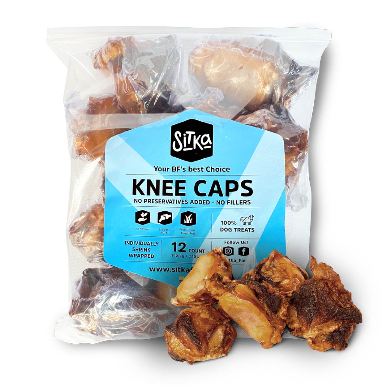Sitka Farms Premium Beef Knee Caps Smoked Meaty Dog Bones (12 Count