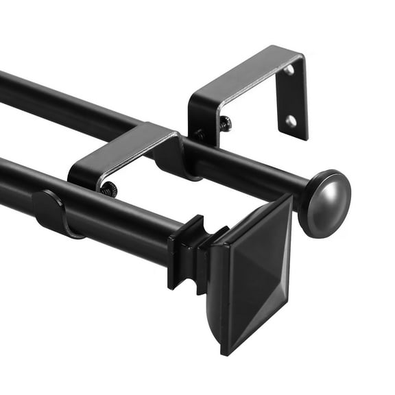 Urbanest Adjustable Double Curtain Rod Set Metal with Decorative Square Urn Finials, Heavy-Duty