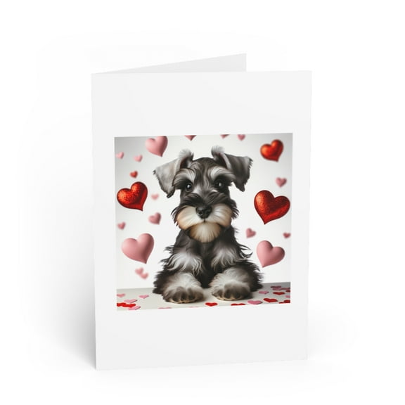 DistinctInk Greeting Card / Note Card - Valentine's Day Standard Schnauzer Puppy - PACK of 10