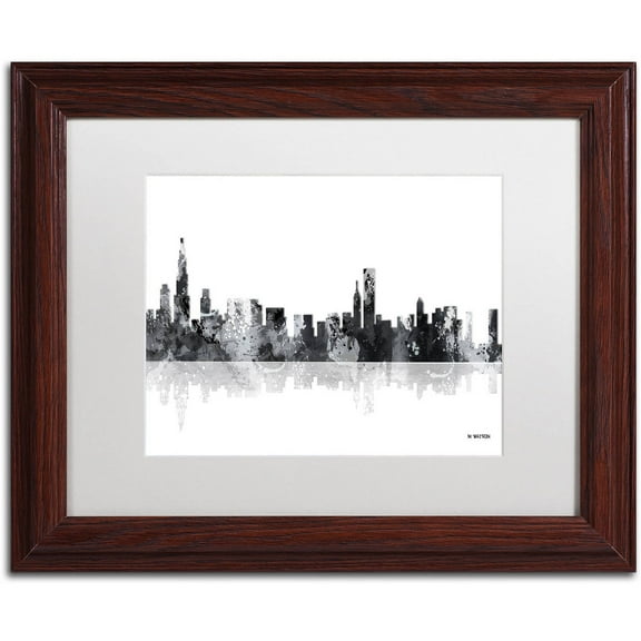 Trademark Fine Art "Chicago Illinois Skyline BG-1" Canvas Art by Marlene Watson, White Matte, Wood Frame