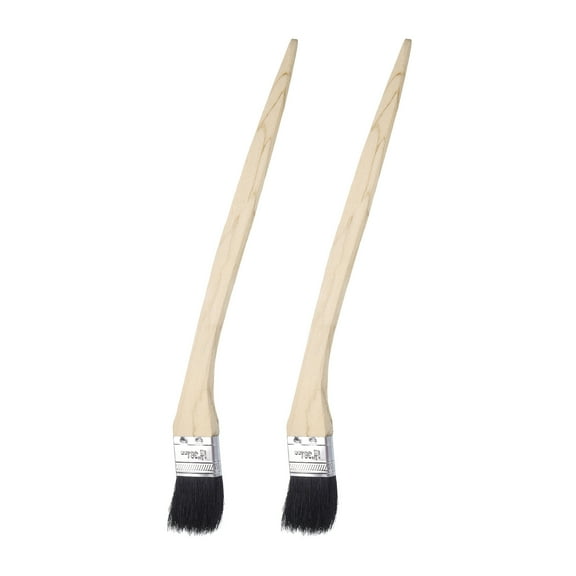 Uxcell 2pcs Bent Radiator Paint Brush 1.5" Width Curved Paint Soft Bristle Brushes with Long Wood Handle for Wall