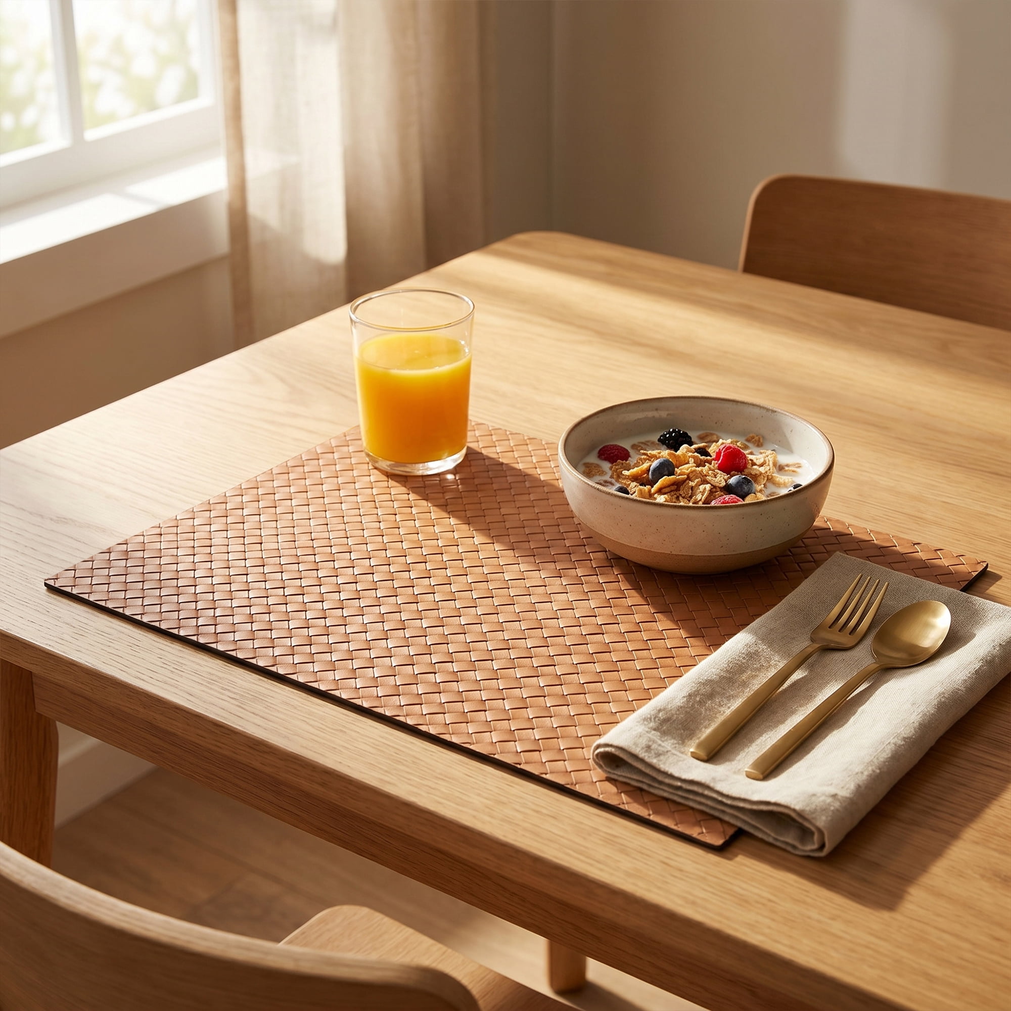 Unique Bargains Set of 6 Leather Placemats for Kitchen Apricot 17*12in